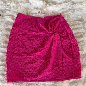 Women’s Hot Pink Knot-Front Textured Mini Swim Skirt Cover-up
